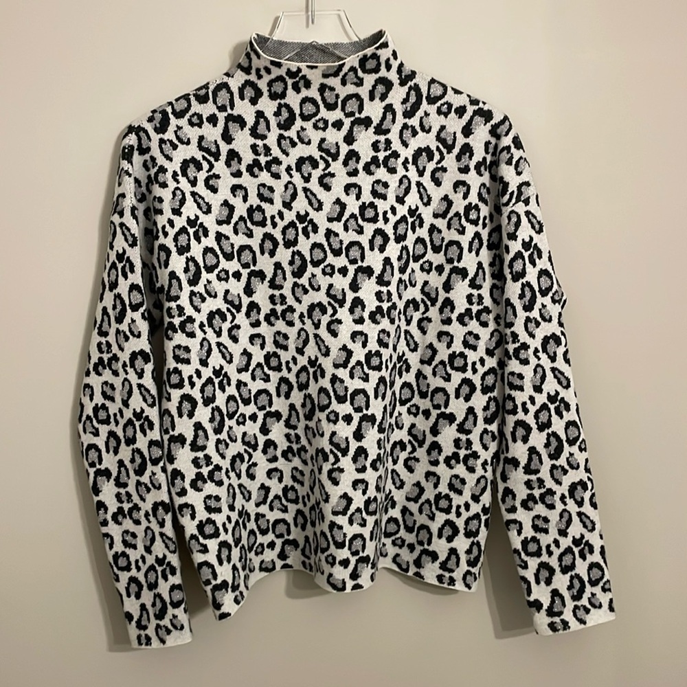 Cynthia Rowley Leopard Print Mock Neck Sweater